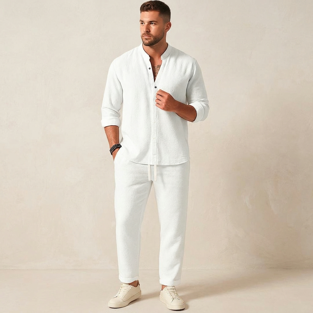 Men's Linen Two Piece Outfit Set - Loungewear Outfit